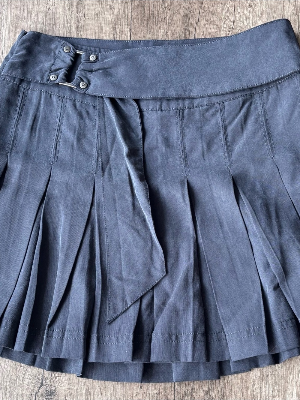 Free People Slate Blue Pleated Tie-Waist Mini Skirt
